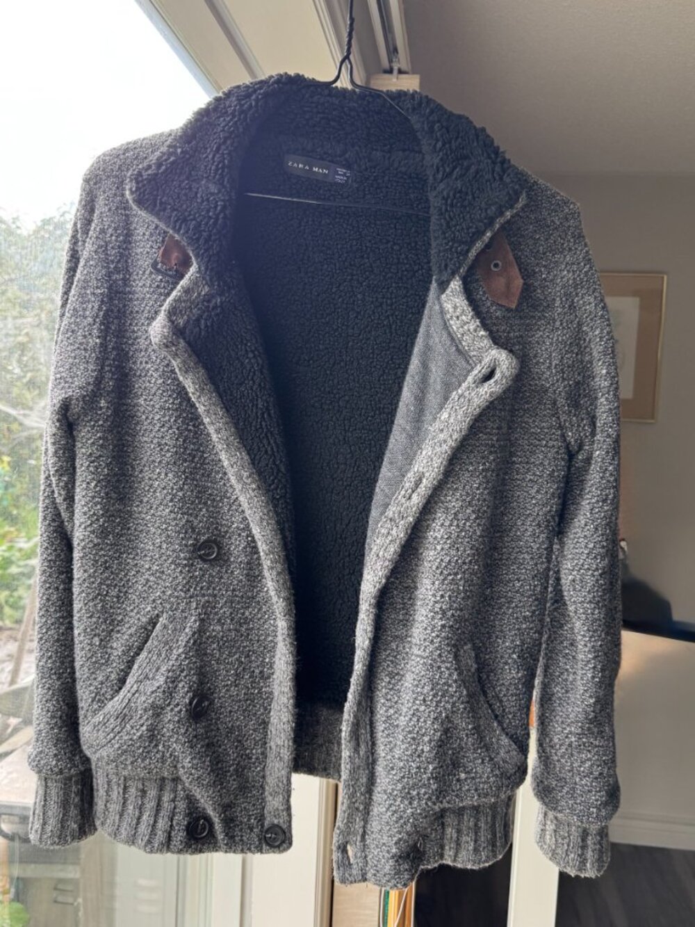 Zara Man Gray Wool-Blend Sherpa-lined Jacket, Size M, Made in Italy - Picture 7 of 8